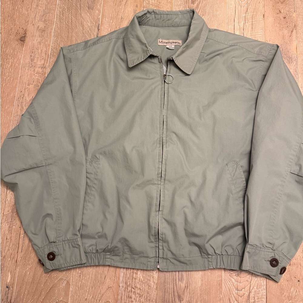 Men's Munsingwear Zip Up Bomber Jacket Sage Lifhtweight L